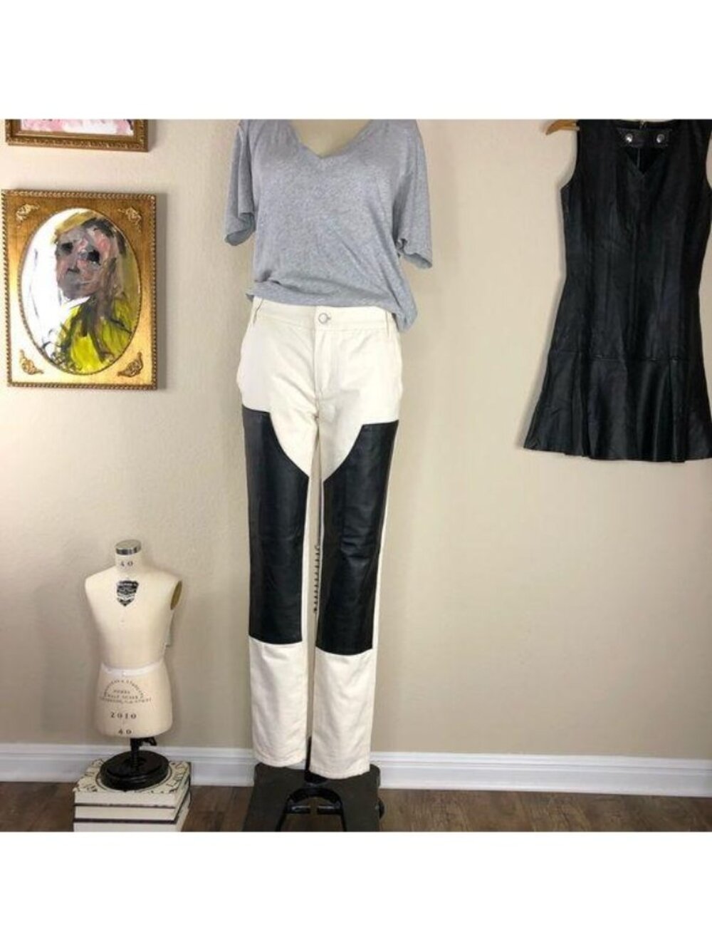 Tibi Leather Carpenter Patch Skinny Jeans Lamb